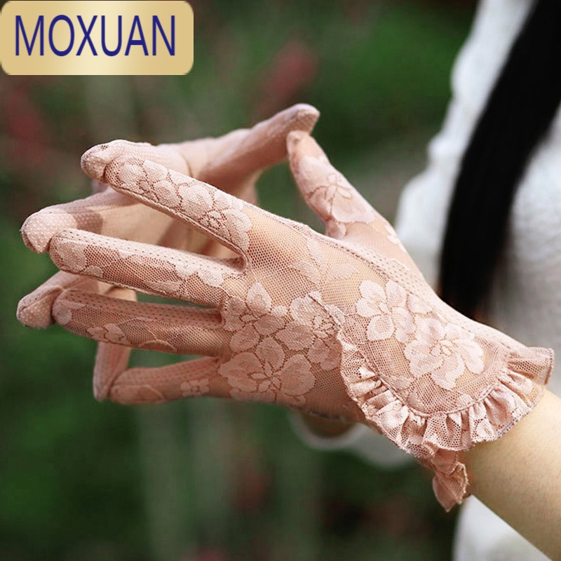 MOXUAN蕾丝手套女士夏季骑车开车性感触屏防晒短款透气薄款防滑