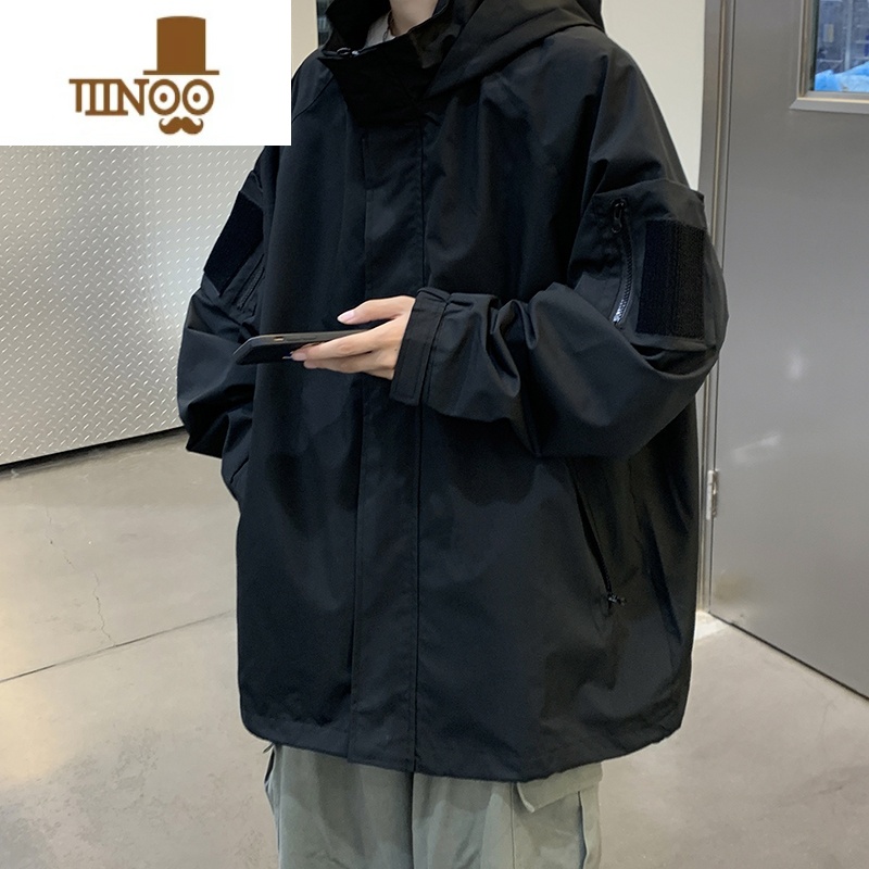 YANXU魔术贴冲锋衣男潮牌户外运动连帽风衣外套ins宽松休闲夹克高清大图