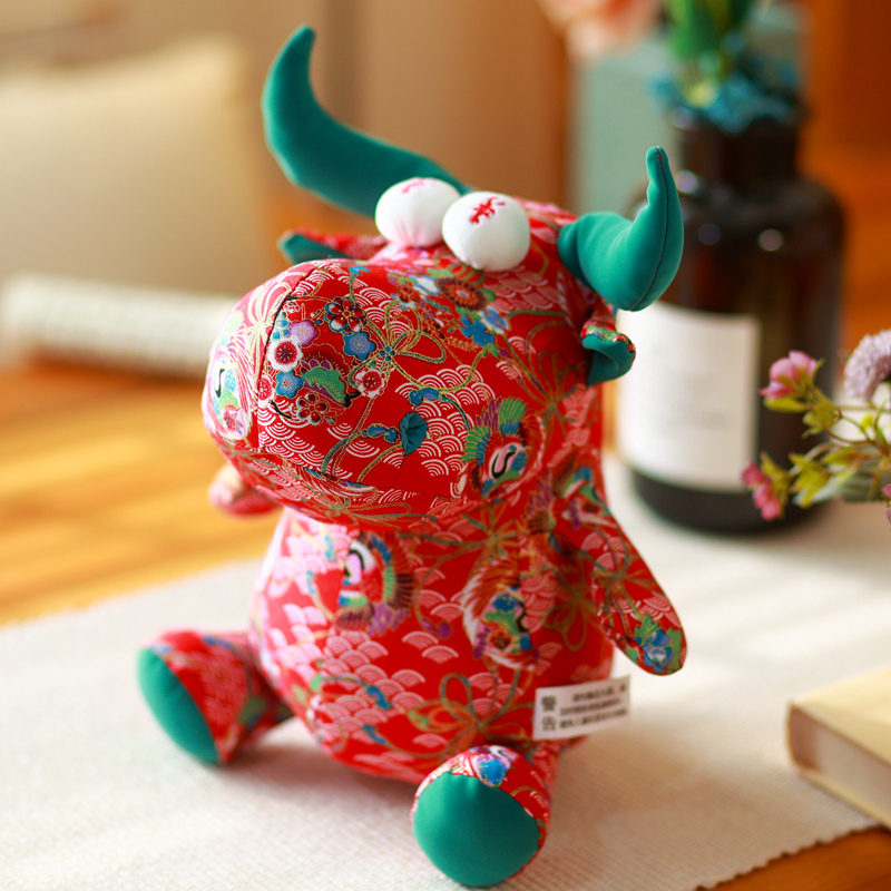 中国风布艺牛年吉祥物公仔小牛牛毛绒玩具生肖牛玩偶娃娃年会礼品