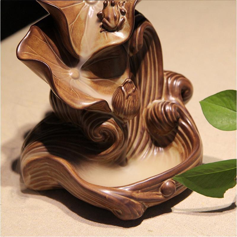 观烟倒流香香炉陶瓷 荷塘月色紫砂摆件 香道茶道佛堂家居饰品
