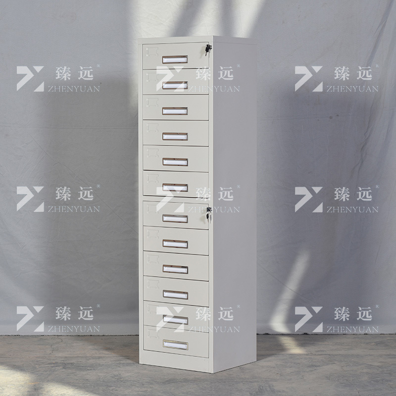 臻远ZY5011003钢制矮柜抽屉柜多抽资料柜储物收纳柜 竖十二斗柜