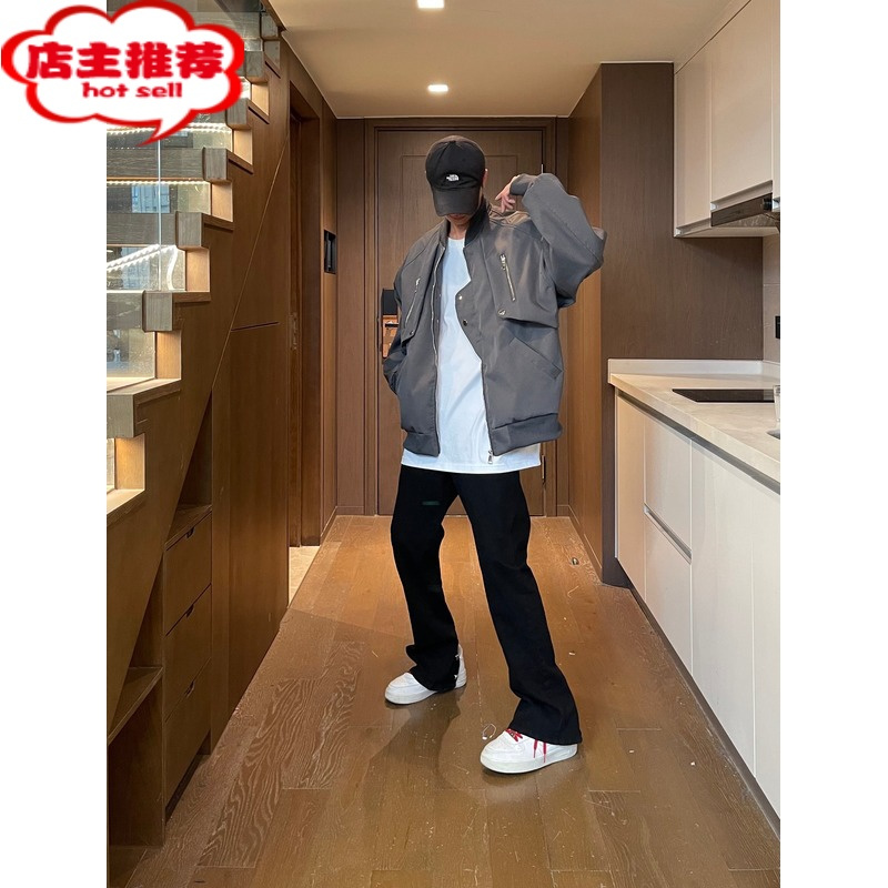 SHANCHAO美式复古高街工装多口袋飞行员棒球服外套男ins潮牌宽松夹克百搭