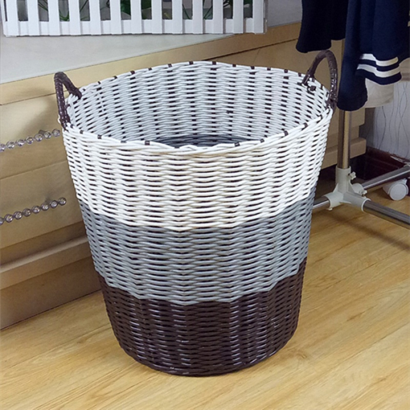 家柏饰(CORATED)大号塑料编织筐收纳篮玩具筐洗衣篓脏衣服浴室收纳筐手提篮子 特大粗棕灰白色
