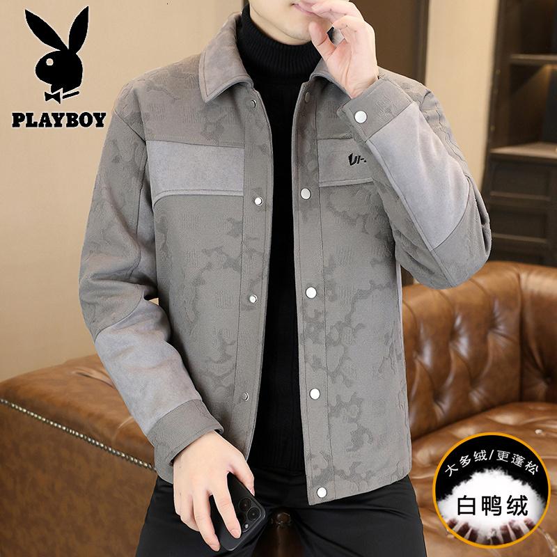 花花公子新款高品质男士新款翻领帅气休闲冬季保暖羽绒服外套防寒服白鸭绒高清大图