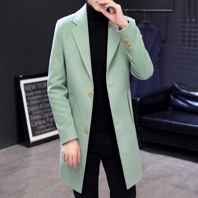 suntek男士风衣长款秋冬修身韩版帅气潮流毛呢大衣男冬季中长款呢子