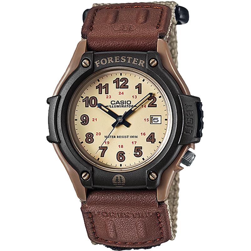 CASIO Casio卡西欧男士棕色模拟腕表防水气压LED夜光轻便手表