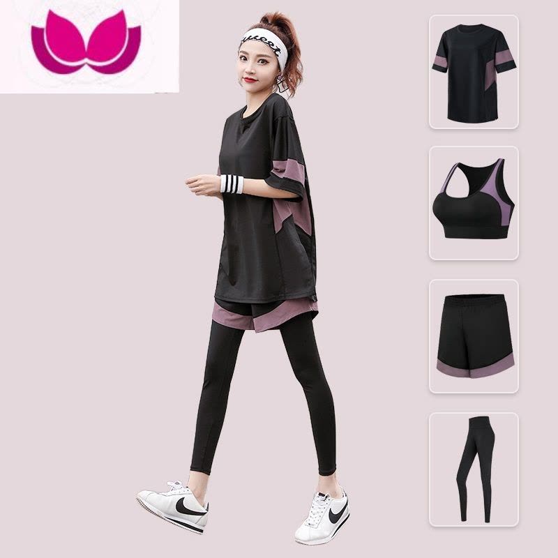 七斓夏季大码瑜伽服女宽松胖mm200斤长款跑步运动套装健身房衣服图片