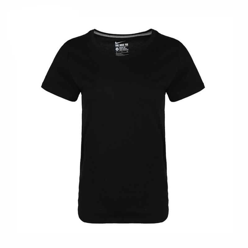 Nike 纯色Logo徽标圆领运动短袖T恤 女款 黑色 743041-010
