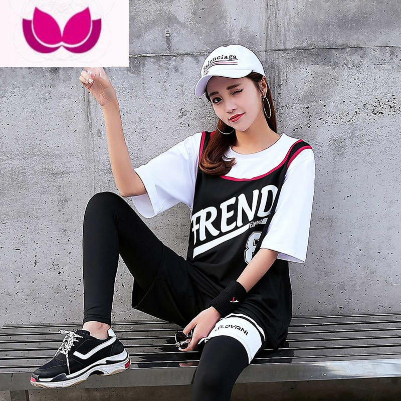 七斓运动服套装女夏季跑步晨跑健身房速干大码宽松胖mm2022新款瑜伽服