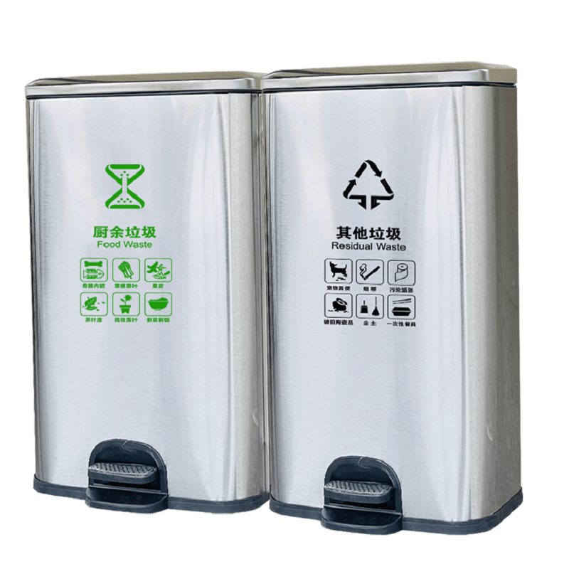不锈钢脚踏式垃圾桶二三四分类干湿商医用办公室内脚踩大容量带盖 60L+60L连体二分类(120L)图片