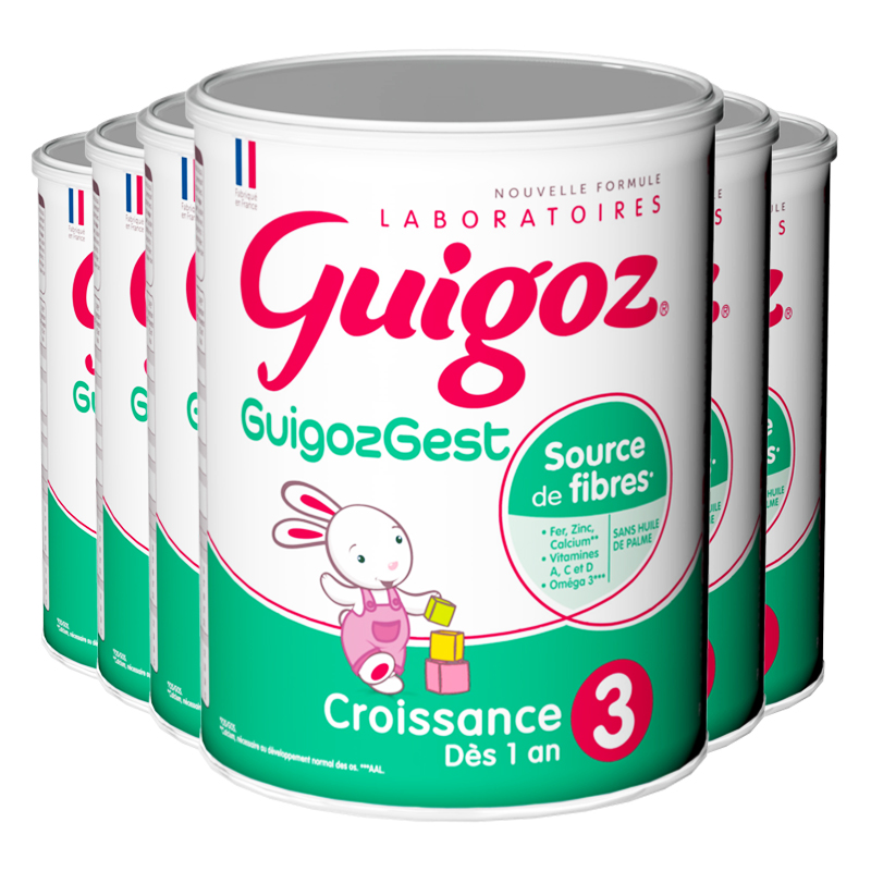 法国进口 古戈氏Guigoz 助消化3段奶粉 调理肠胃 小乖兔绿罐1-3岁800g*6罐装