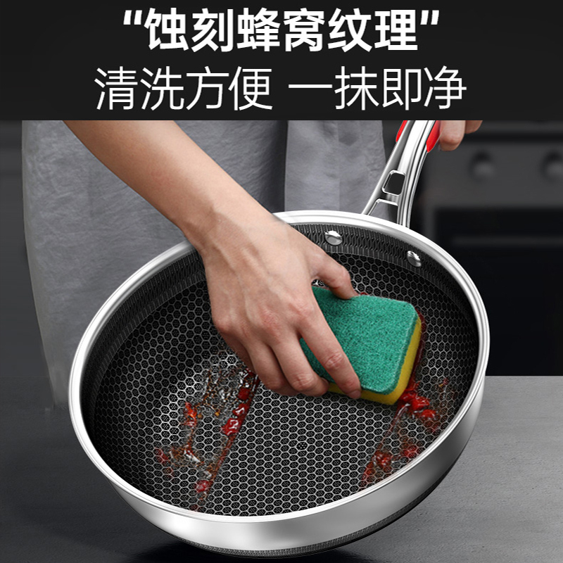 康巴赫(KBH)炒锅煎炒两用锅深煎锅316L不锈钢28cm蜂窝煎炒锅煎盘炒菜锅具电磁炉燃气灶通用高清大图
