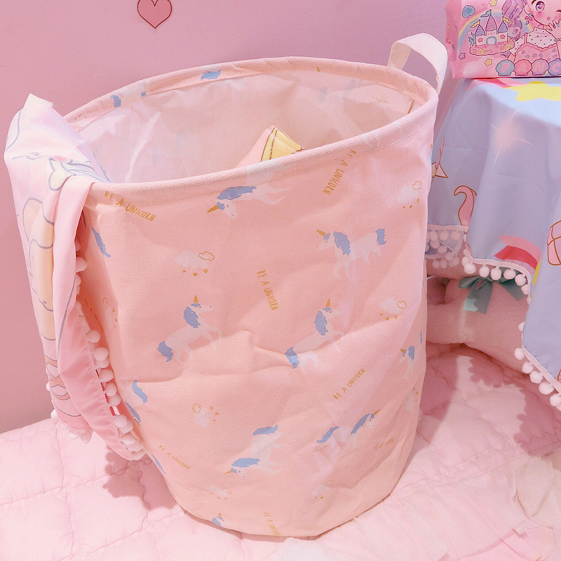 美帮汇独角兽布艺折叠宿舍防水收纳桶脏衣篮放衣服筐玩具洗衣脏衣篓 粉色独角兽脏衣篮
