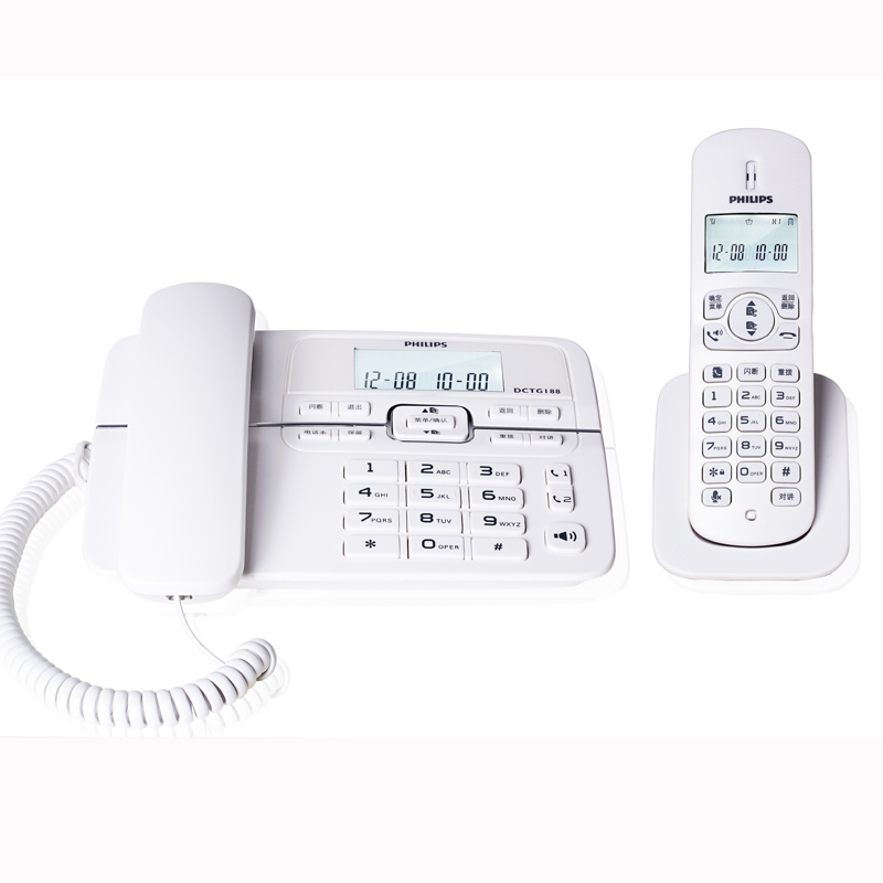 飞利浦(Philips)DCTG188一拖一数字无绳电话机办公家用无线固定座机电话子母机商用免提通话功能(白色)