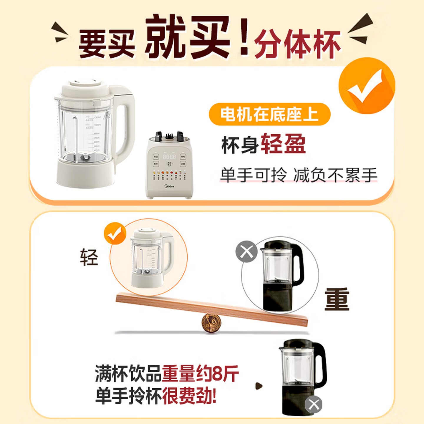 美的(Midea)破壁机家用全自动免煮自清洗新款小型1-2人1.2L轻音多功能豆浆机榨汁机五谷杂粮高清大图