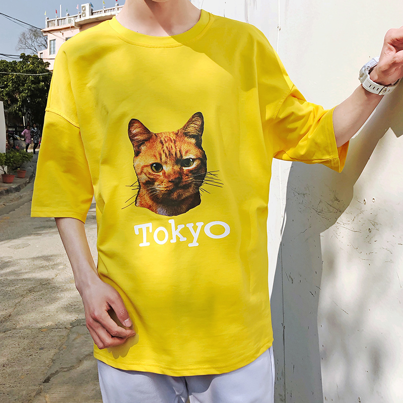 夏季宽松7七分袖T恤男短袖韩版bf风半袖中袖五分袖学生帅气上衣服