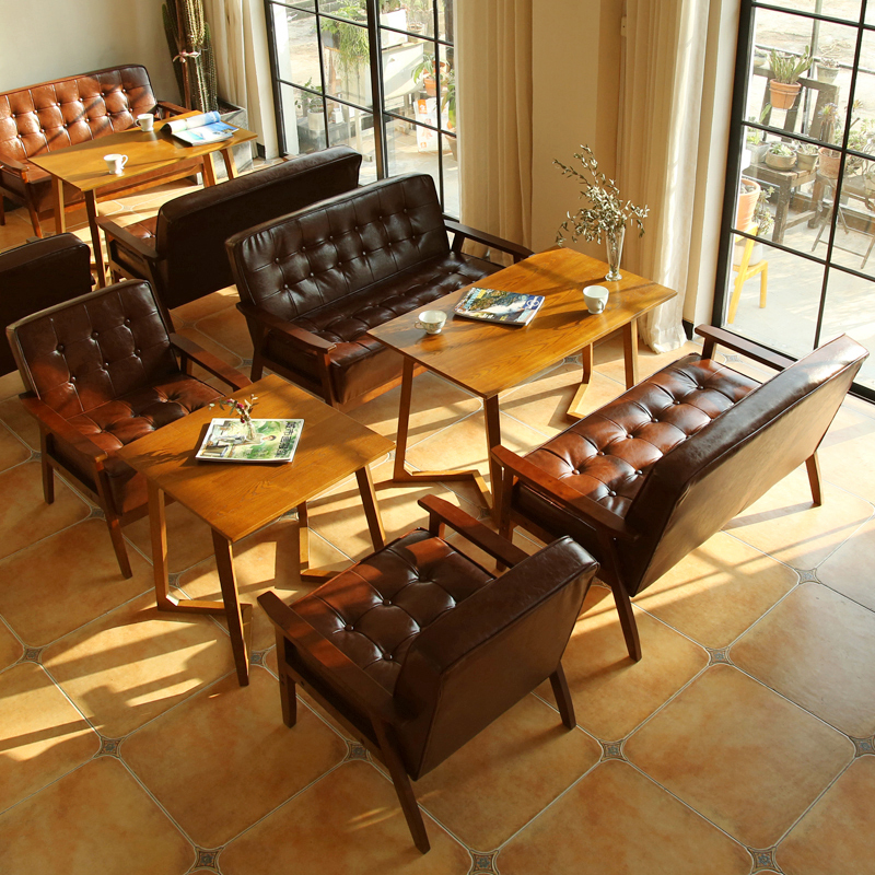 办公室皮沙服装甜品奶茶店咖啡厅双人卡座洽谈桌椅组合简约休闲