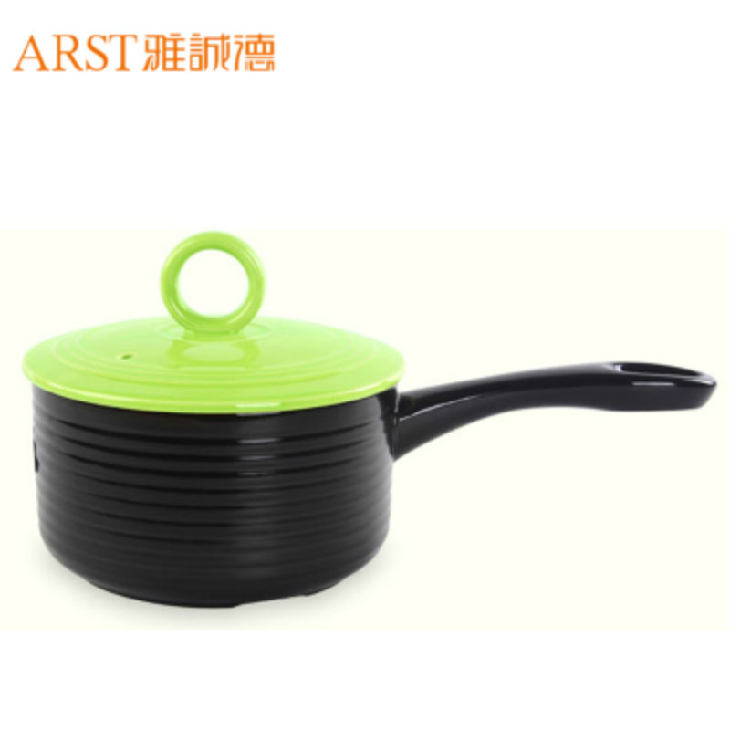Arst雅诚德陶瓷奶锅小砂锅容量1L 家用迷你辅食热奶煮粥煮面锅直径16cm明火耐高温翡翠绿色