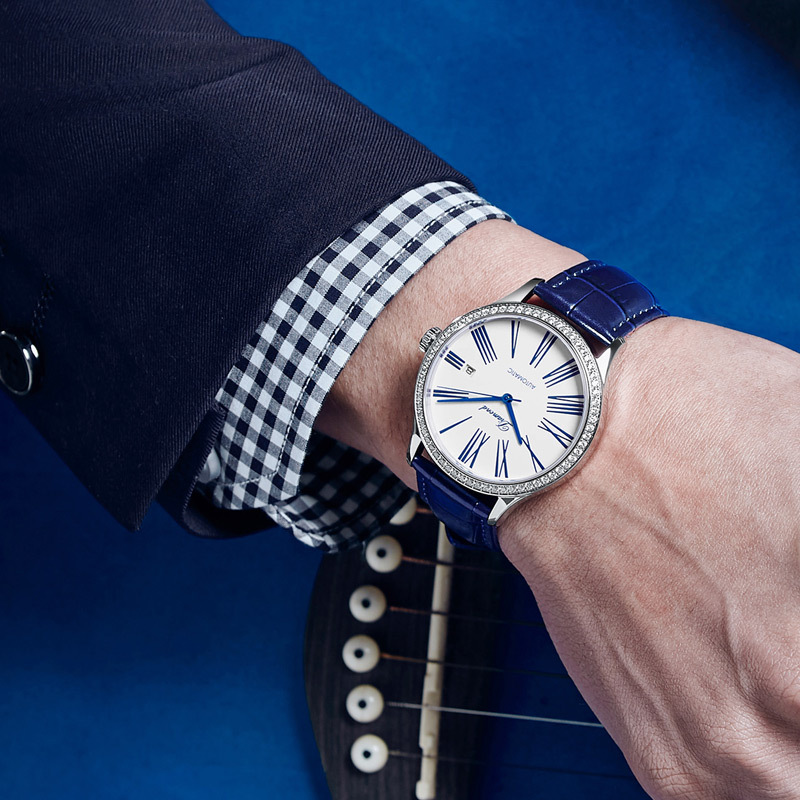 上海钻石牌diamond手表男情侣款时尚休闲镶钻防水日历自动机械表4100g