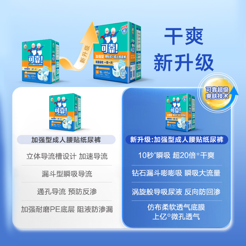 可靠加强型成人纸尿裤男女老年人尿不湿大号L码加厚大吸收夜用整箱60片