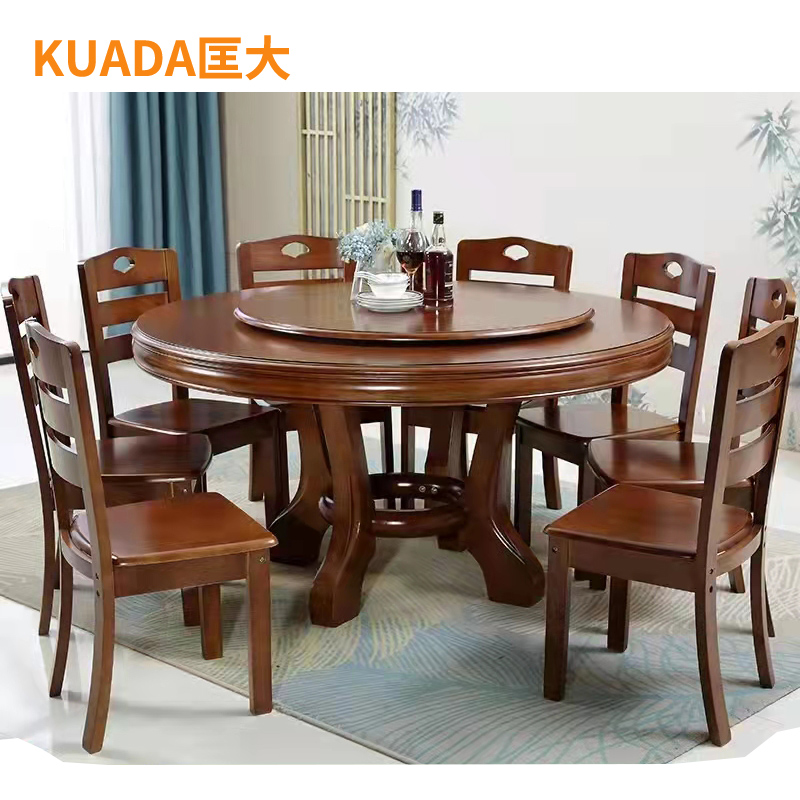 匡大 餐桌实木餐桌 圆餐桌1.8米手动餐桌KDT926高清大图