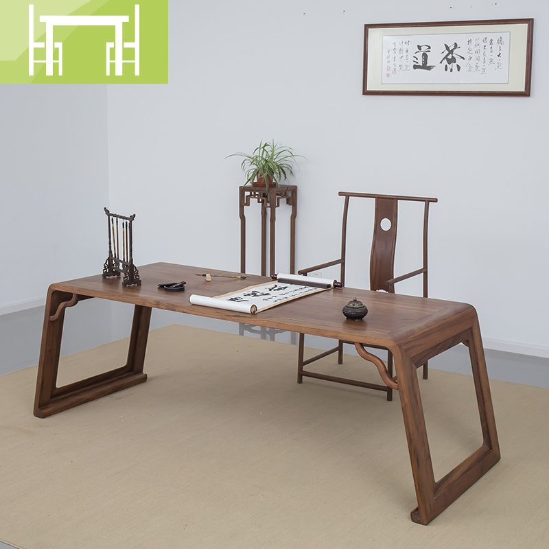 逸家伴侣新中式实木书桌家用复古书房老榆木桌办公室老板桌书法绘画