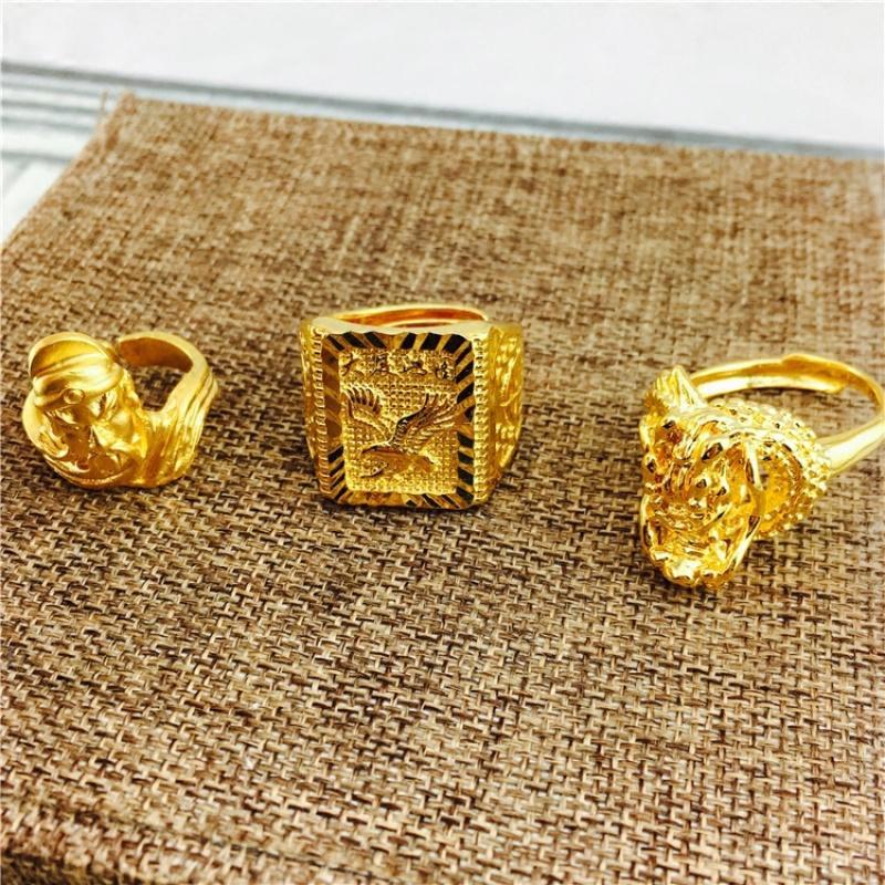 金开口貔貅关公指环镀黄金龙头男士沙金戒指可节久不色送女朋友老婆生日礼物送女朋友七夕情人节礼物