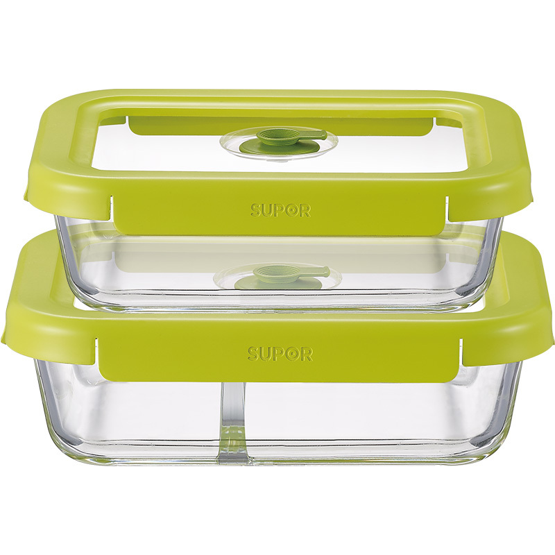 [优选]苏泊尔玻璃保鲜盒微波炉饭盒冰箱收纳密封分格玻璃碗便当盒