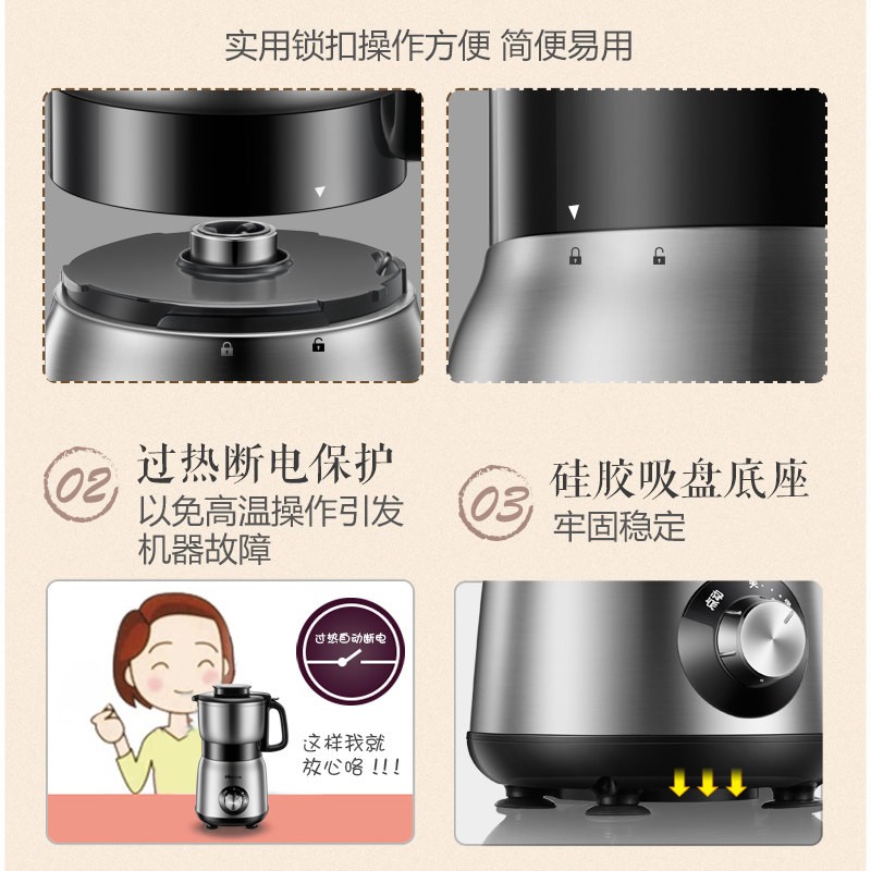 小熊(Bear)粉碎机磨粉机 家用厨房五谷杂粮研磨机辅食咖啡豆中药材三七打粉机FSJ-A05N6 不锈钢机身高清大图