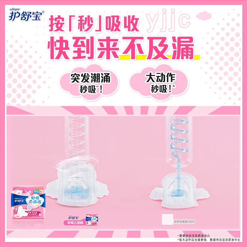 护舒宝(Whisper)超薄量多日用/夜用 云感超净棉卫生巾 284mm 16片 (绵柔 瞬吸 透气 贴身)