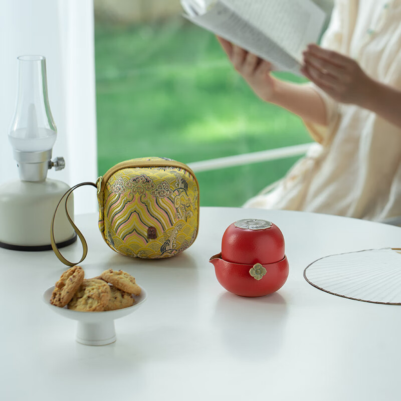 万仟堂(Edenus)茶具高档 快客杯陶瓷一壶一杯旅行茶具套装 水果茶具事事如意02 个