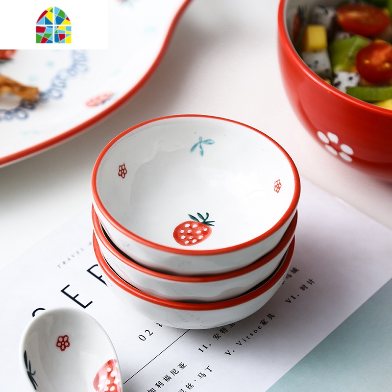 创意莓碗餐具家用餐具套装 可爱陶瓷碗汤碗面碗碟套装 家用菜盘 FENGHOU 草莓小汤勺高清大图