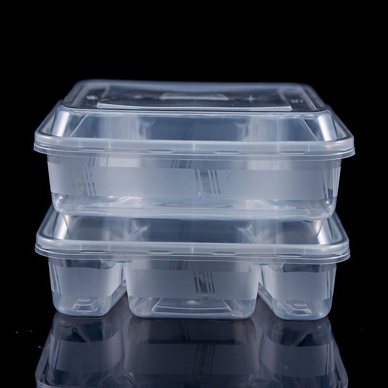 方形透明加厚四格50套透明方形四格分格一次性餐盒外卖打包盒塑料快餐