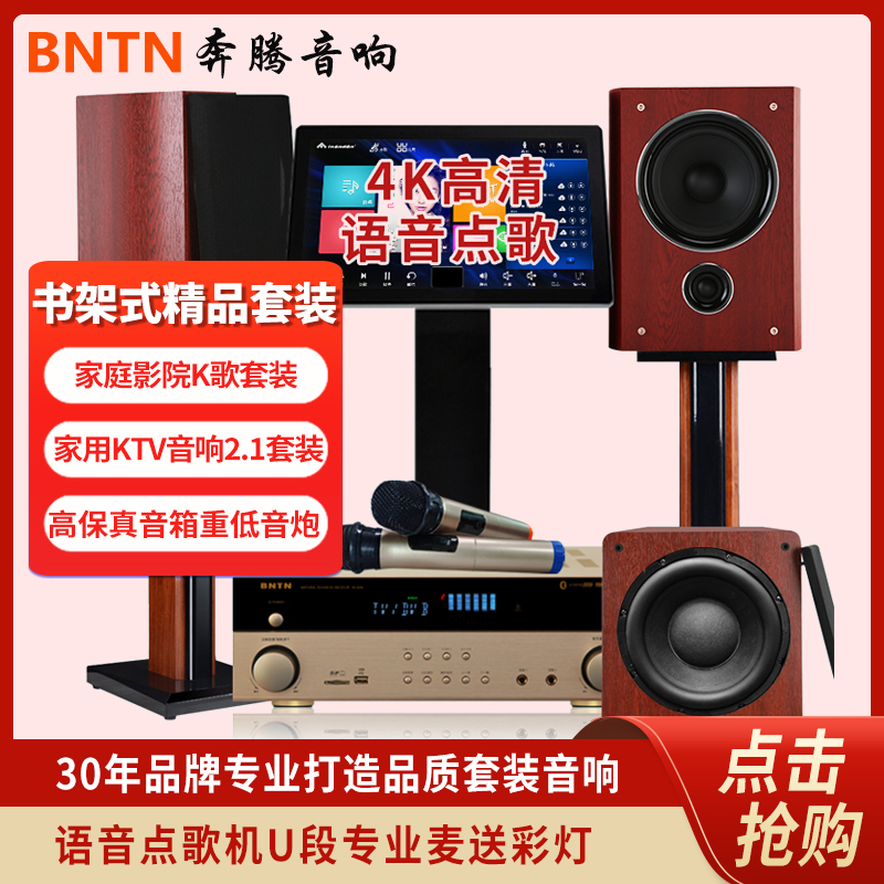 奔腾(BNTN)蓝牙功放2.1套装家庭影院KTV音响家用客厅电视音箱K歌卡拉OK组合音箱 2TB智能语音点歌机套装