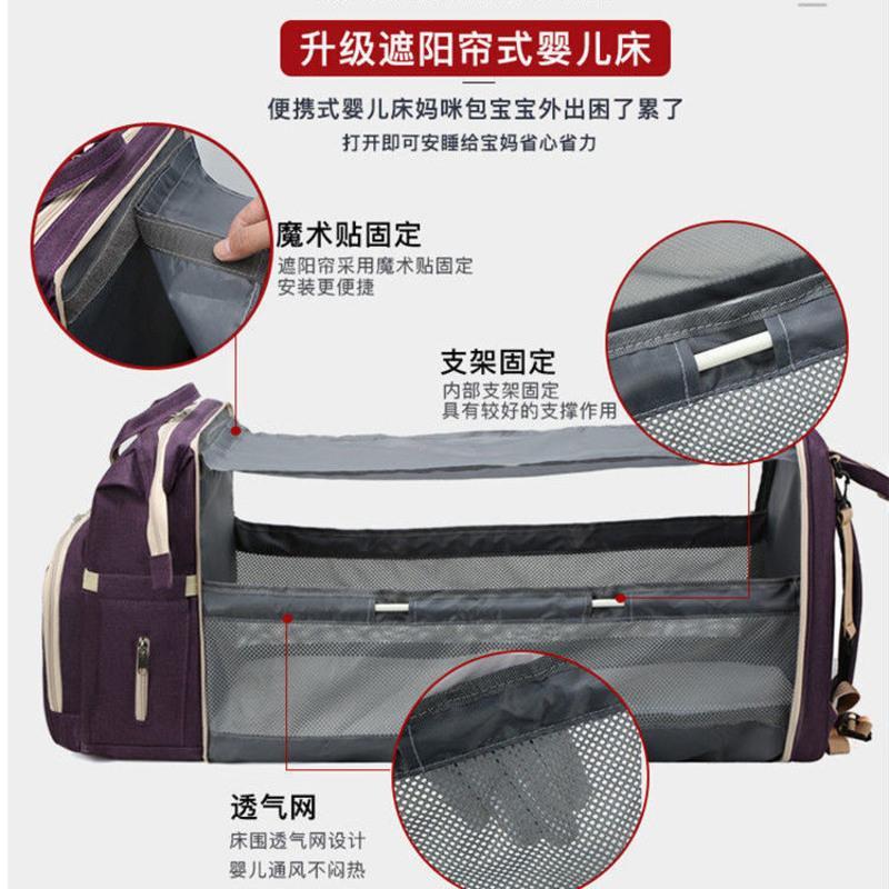 便携式可躺妈咪包多功能大容量母婴包折叠婴儿床宝妈外出双肩背包 普通款无床黑色40*25*17