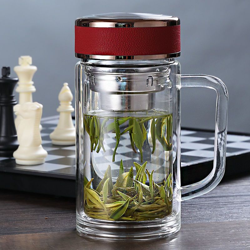 带手柄350ml老款大容量双层玻璃杯带把显温玻璃水杯男女士办公室泡