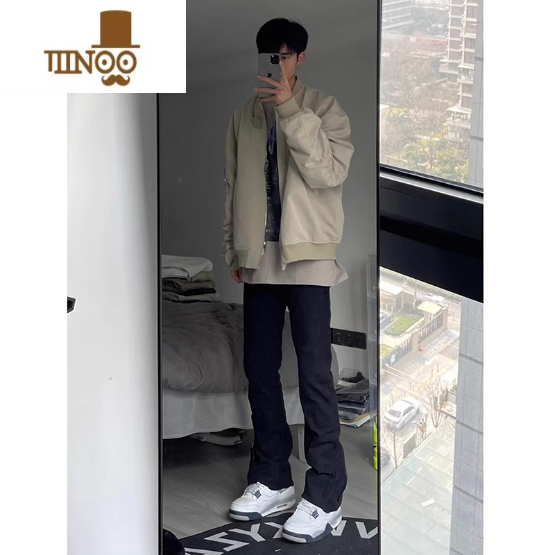 YANXUcleanfit水洗黄泥牛仔裤男修身直筒美式复古vibe裤子高街微喇长裤