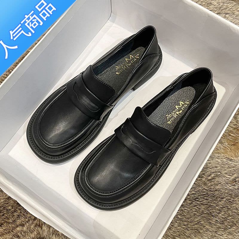 SUNTEK小皮鞋英伦风单鞋女2023新款夏季平底乐福鞋百搭黑色工作鞋一脚蹬图片