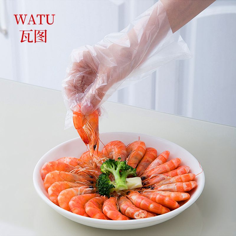 瓦图 一次性手套食品级餐饮家务透明PE加厚1.0克 100个/包 5包装高清大图