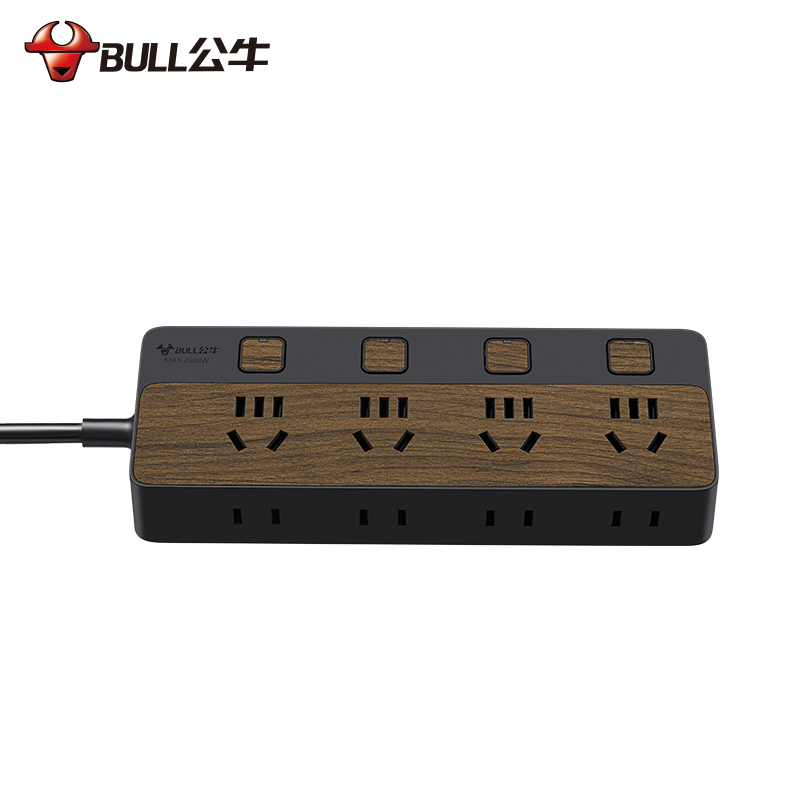 公牛(BULL)GN-R1443-5米木纹插座桌面创意多功能家用多用插排插板拖线板接线板插线板学生宿舍床头排插