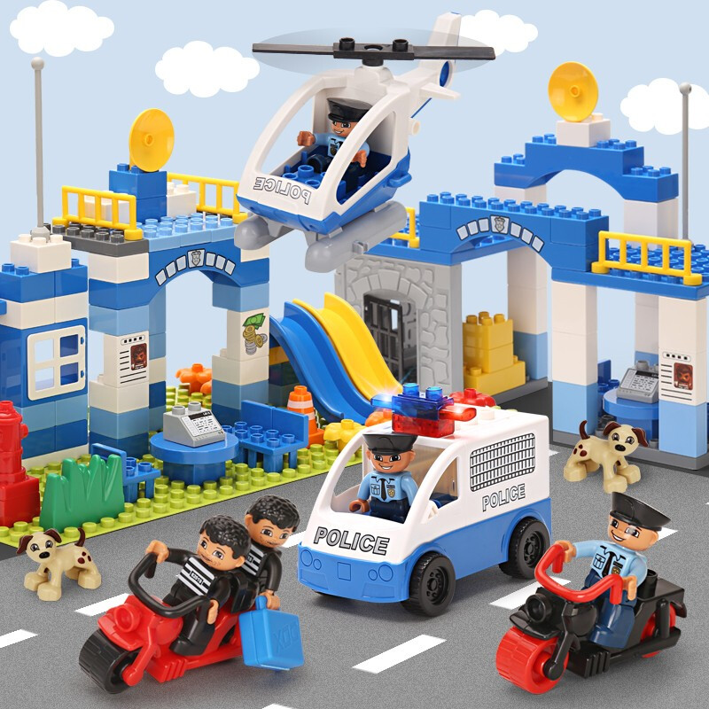 兼容乐高积木拼装警察局汽车玩具大颗粒36周岁儿童宝宝玩具机器人4岁