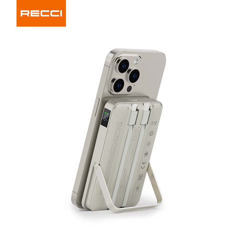 锐思3C认证自带线充电宝RPB-W27(10000 mAh)钛金色高清大图