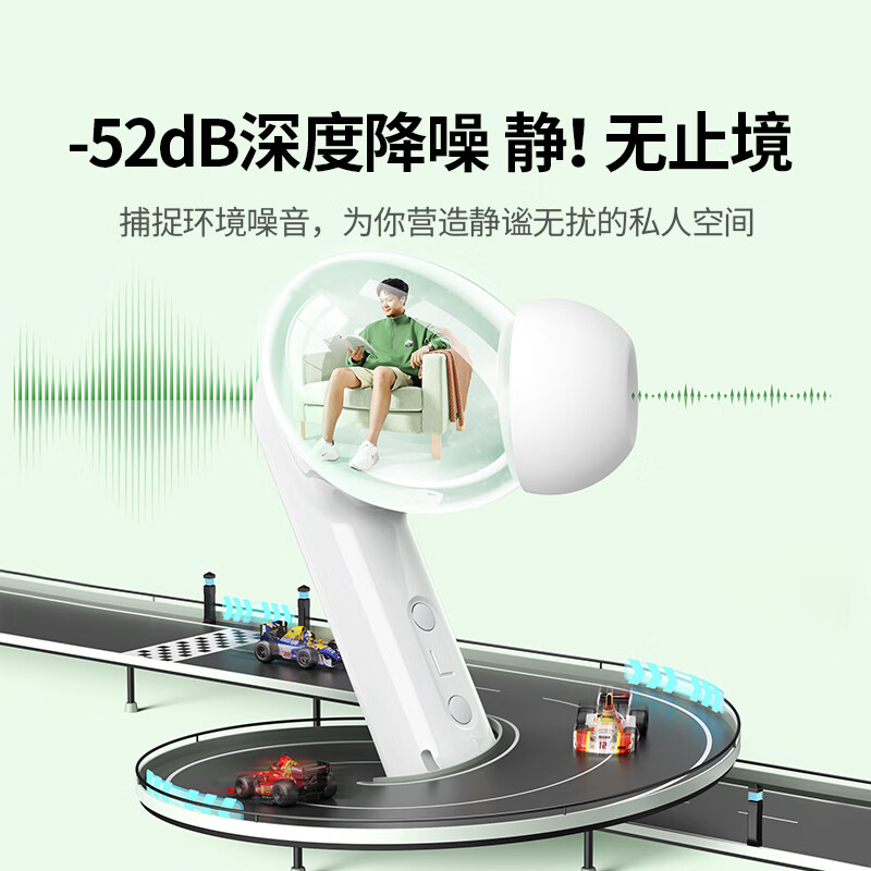 绿联HiTune T6 Magic主动降噪真无线5.4蓝牙耳机带屏显 白色 WS211/55137 (货期3-6天)高清大图