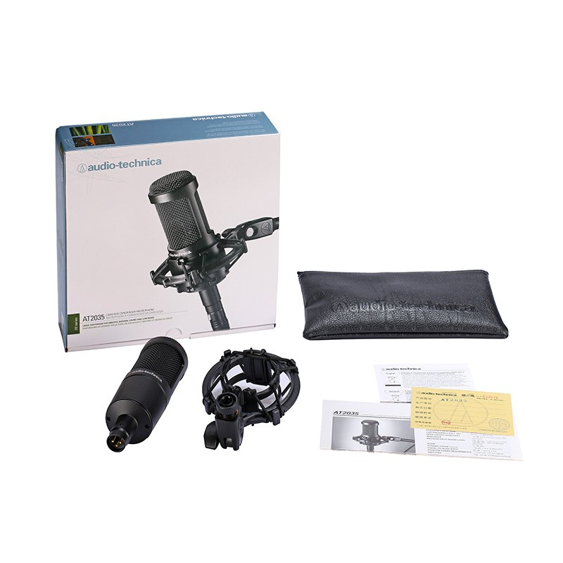 铁三角(Audio-technica)AT2035BK电容麦克风话筒大震膜电脑声卡直播专业有声书喜马拉雅录音专用设备