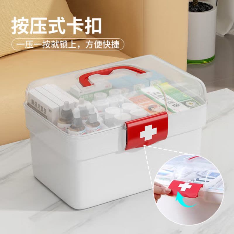 医药箱家庭装学生宿舍常备药医疗箱急救药物药品收纳盒家用小药箱 白色款[加大号] 26.5*18*16.5cm图片