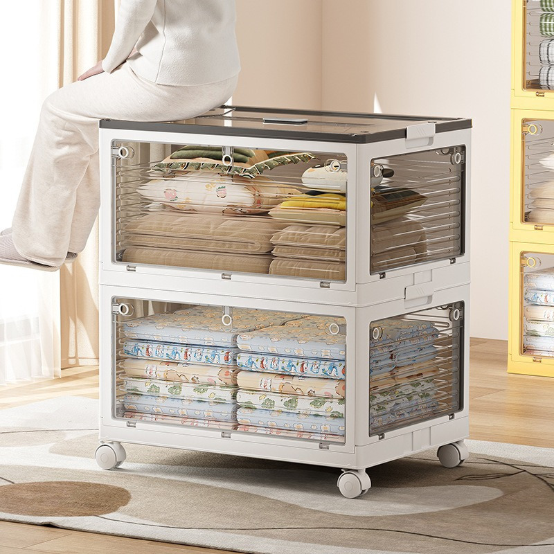 华普思升级款收纳箱五开门家用衣服整理箱玩具杂物收纳盒透明书本储物箱黄色大号88L五层高清大图