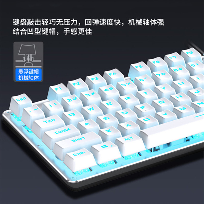 HP/惠普GK100 机械键盘冰蓝光茶轴+m270白键鼠套装游戏键盘吃鸡背光键盘笔记本办公网吧赛博朋克有线外接104全键