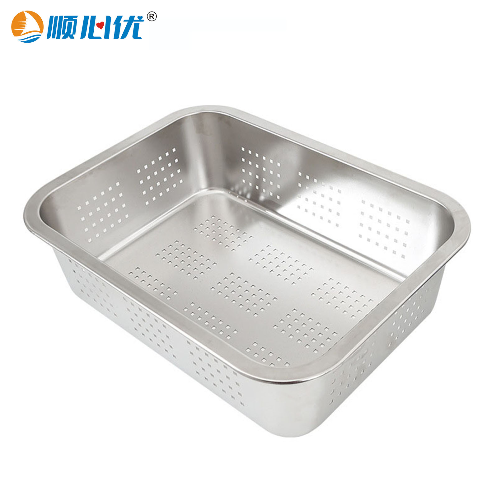 顺心优 不锈钢冲孔方盆 沥水洗菜筐 32*22*10cm/个高清大图