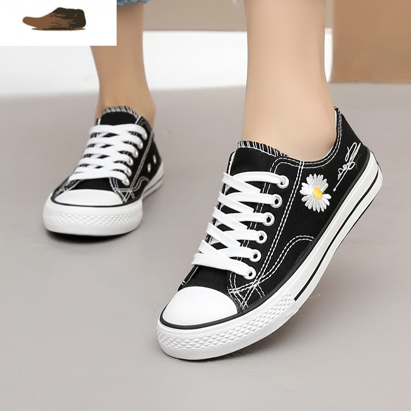 ideamini帆布鞋女低帮百搭雏菊韩版学生透气板鞋春秋季平底透气学院