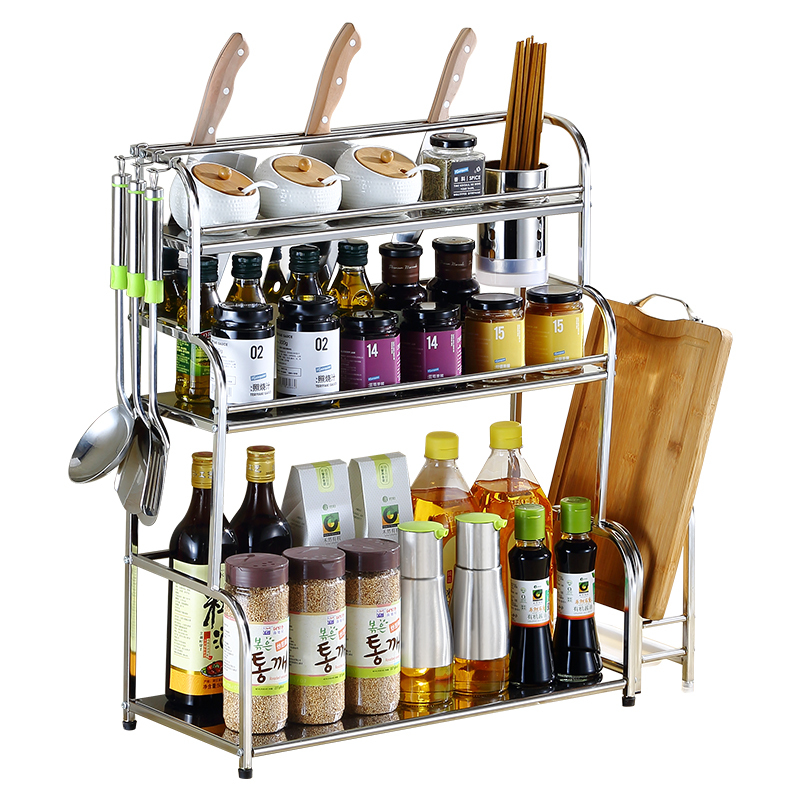 厨房置物架不锈钢调料闪电客调味品用收纳架子家用大全落地多层碗碟碗